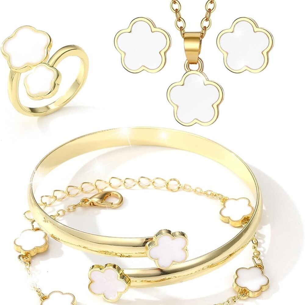 Jewelry Set Alloy Steel Gold Plated Lucky Five Leaf Clover Accessories Women